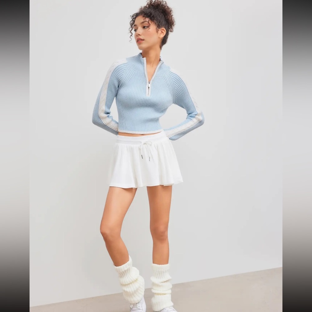Light Blue Ribbed Zip-Up Sweater - Picture 2 of 11